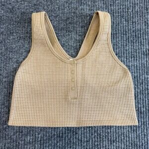 Offline by Aerie Waffle Knit Crop Tank Beige Snap Button Ribbed Medium